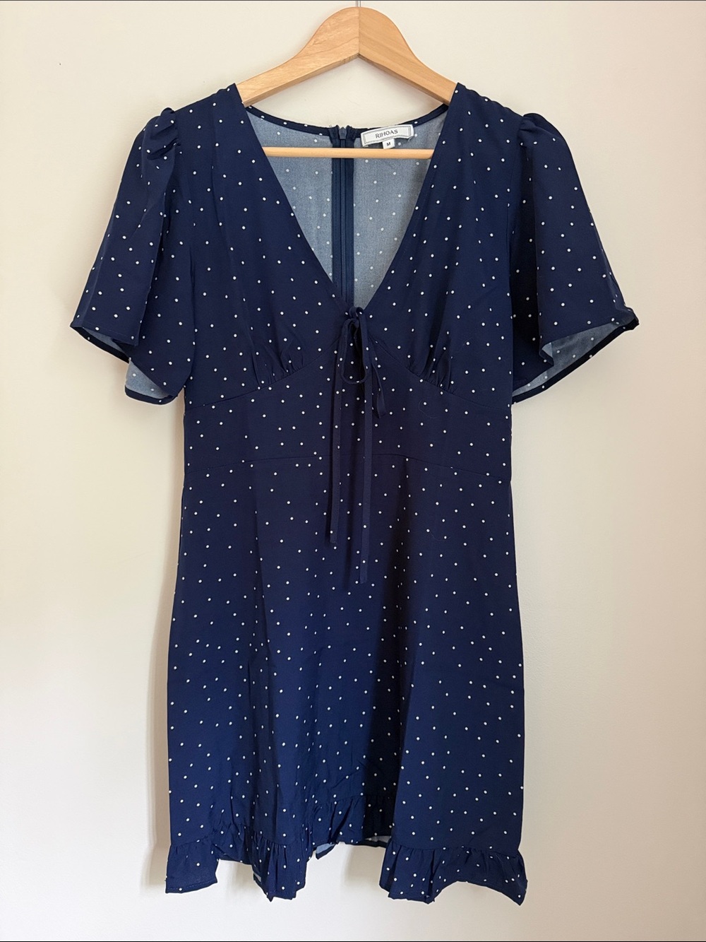 RIHOAS Navy Polka Dot Tie-Front Mini Dress - Picture 3 of 6